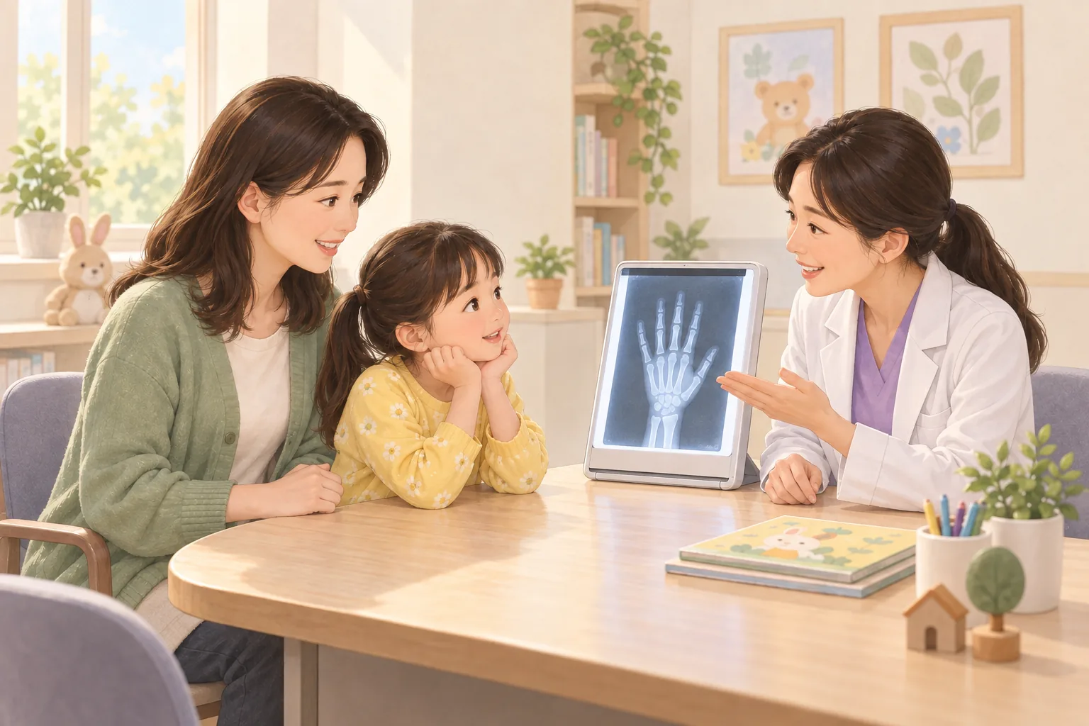 손과 손목의 뼈를 주제로 한 검사 설명용 일러스트