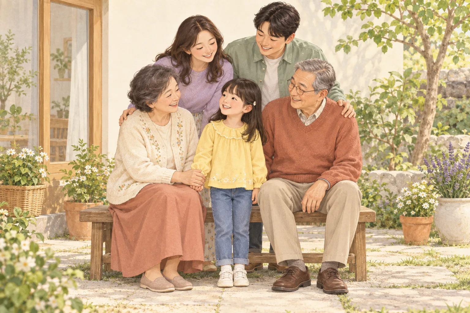 부모와 조부모, 아이가 함께 시간을 보내는 여러 세대의 가족